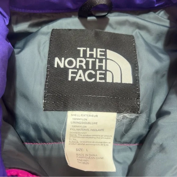 The North Face Down Puffer Vest Pink Purple womens Size Large Snap Button - Picture 4 of 6